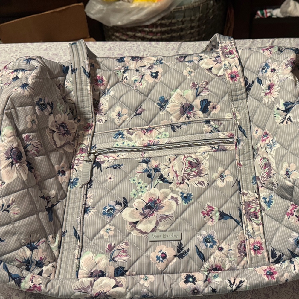 Vera Bradley Gray Floral Quilted Tote